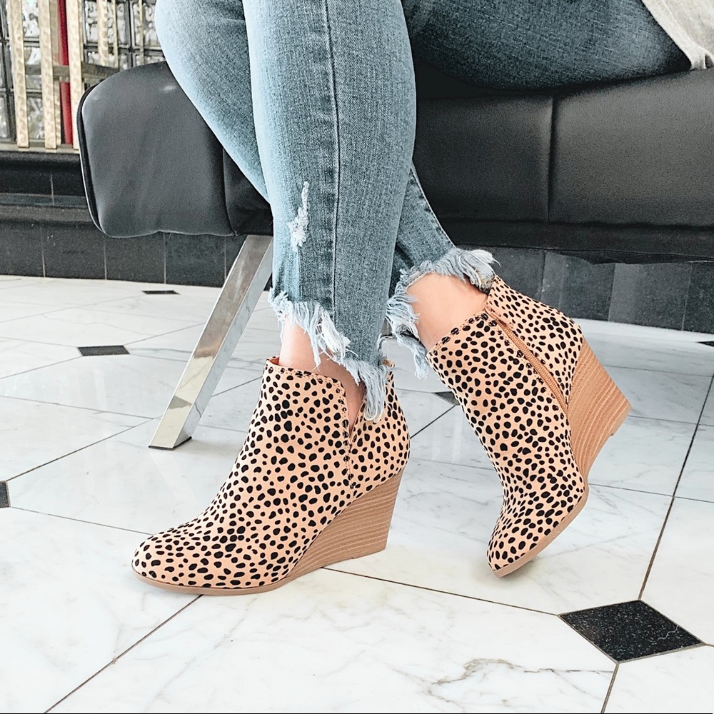 Leopard suede wedge booties